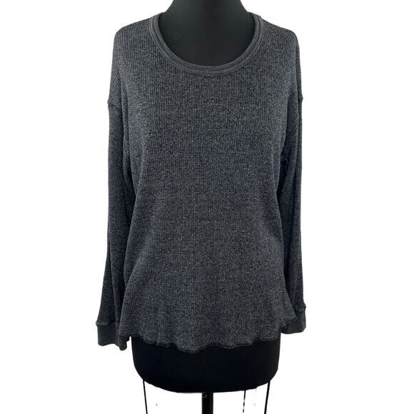 MONROW Marled Gray Crew Neckline Long Sleeve Drop Shoulder Pullover Sweater Sz M - Picture 1 of 9